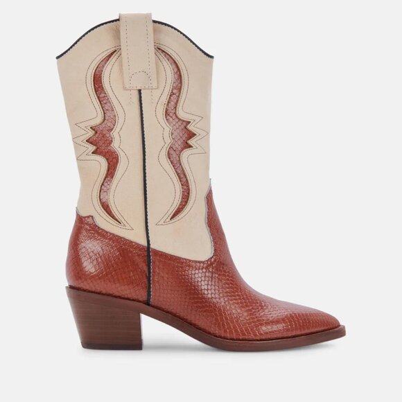 NEW DOLCE VITA Leather Suzzy Western Boots Brown Multi 667tn - Picture 5 of 11